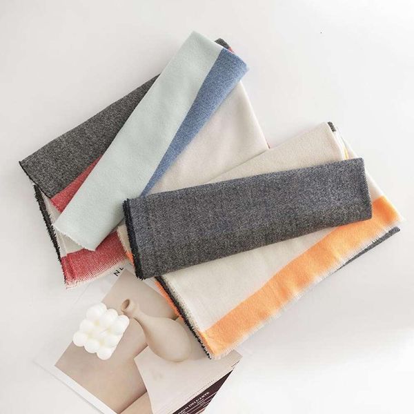 

japan and korea sweet style striped scarf womens autumn winter warm fashionable shawl imitation cashmere, Blue;gray