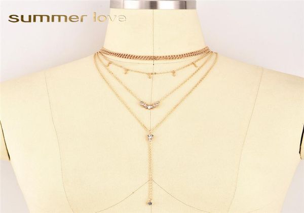 

new fashion crystal pendant necklace for women gold alloy bohemian style multilayer chain necklace fashion jewelry gift4481093, Silver