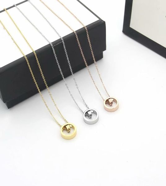 

europe america fashion women lady titanium steel 18k plated gold necklaces with engrave g letter double circles pendants4706698, Silver