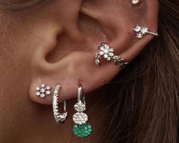 

new arrived leaf lower ear cuff gold silver paved clear cz no piercing women whole cute leaves cuff earring5764364