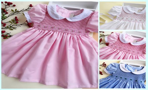 

2019 new vintage dress for toddler kids baby girls peter pan collar little girl 38 years flower smocked embroidery princess3334354, Red;yellow