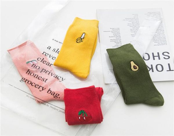 

20191123 embroidered fruit socks candycolored twoneedle women039s socks7024342, Black;white