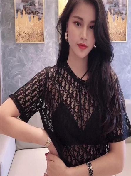 

casual dresses women t shirt see through transparent mesh short sleeve sheer slim ladies oneck luxury tshirt6904798, Black;gray