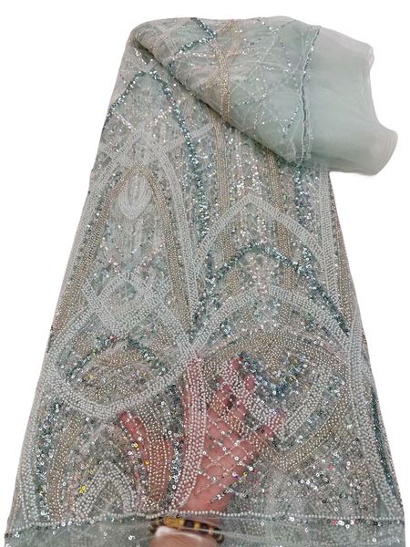 

purple tulle french lace fabric african wedding dress with sequins sewing party gown 2023 5 yards nigerian textile beaded evening female gar, Black;white