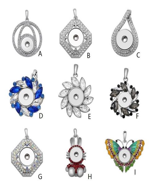 

noosa snap button necklace flower crystal geometric charms diy 18mm ginger snap chunks stainless steel chain necklace women gifts2689025, Silver