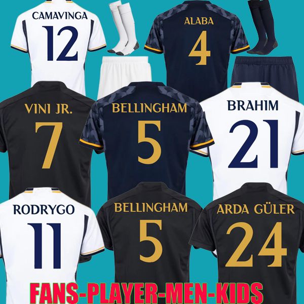 

s-4xl vini jr bellingham soccer jerseys 23 24 football shirt rodrygo camavinga 2023 2024 arda guler away fans player version third 3rd men k, Black;yellow