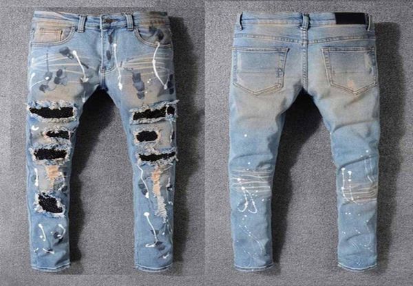 

men039s jeans clothing pants men women t shirts panther print army green destroyed mens slim denim straight biker skinny jeanss5297854, Blue