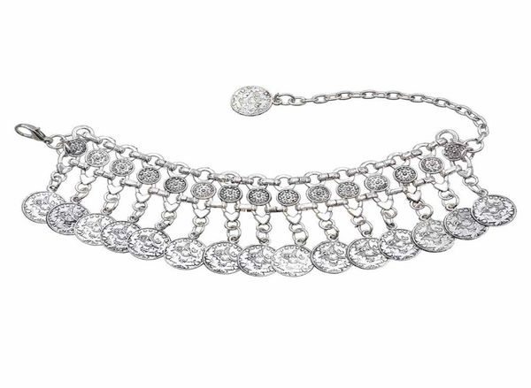 

silver coin bracelet adjustable handmade floral design gypsy ethnic tribe festival jewellery3374345, Golden;silver