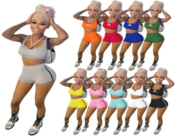 

2022 summer women tracksuits short yoga outfits two pieces jogger suits suspenders vest shorts solid color sweatsuit plus siz8670986, Gray