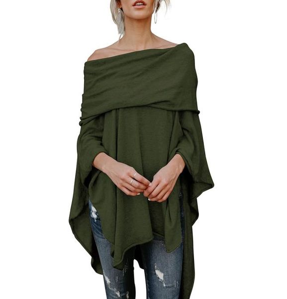 

women autumn swing batwing sleeve blouses shirts women shoulder shawl blouse solid casual loose slash neck irregular loose shirts 6516131, White