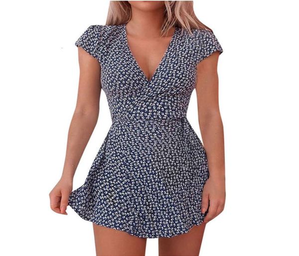 

bohemian summer new women mode print vneck sheet mouw flowers mini rok youth series dress6809942, Black;gray