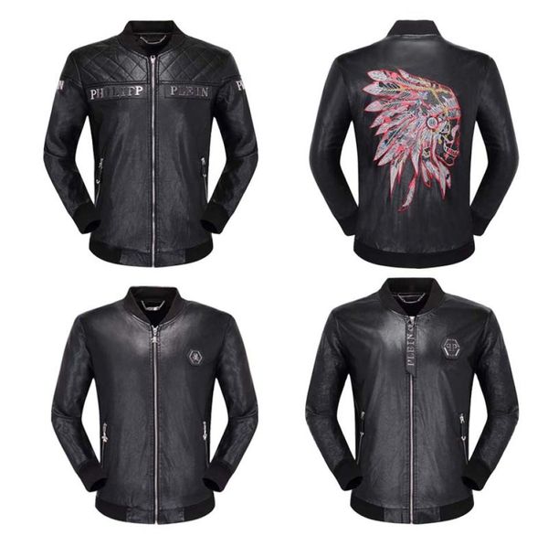 

famous brand mens faux fur coats clothes fashion pilot bike imported skull leather jacket men slim fit2235051, Black