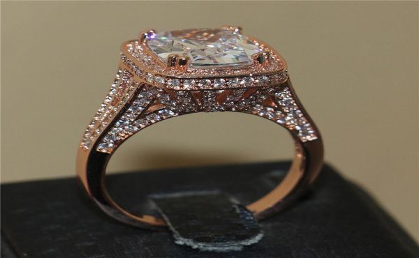 

luxury 925 sterling silver and rose gold filled pave setting 192pcs aaa cz setting 8ct square gemstone rings iron tower wedding ri2823354, Slivery;golden