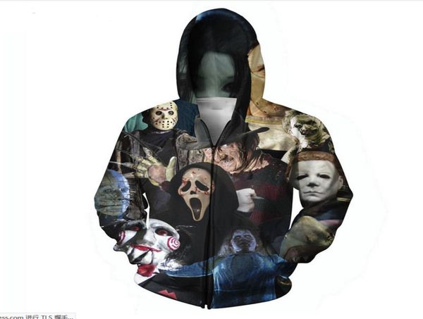 

2018 horror movie killers/halloween devil//zombie 3d print zip-up hoodies psychedelic sweatshirt men/women harajuku outfits 5235858, Black;brown