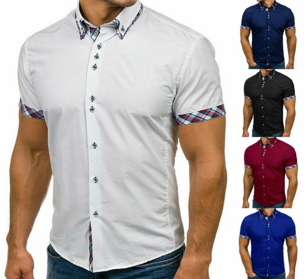 

2020 brand design casual shirt men short sleeve slim fit cotton dress shirts men black office formal men shirt plus size 3xl1505835, White;black