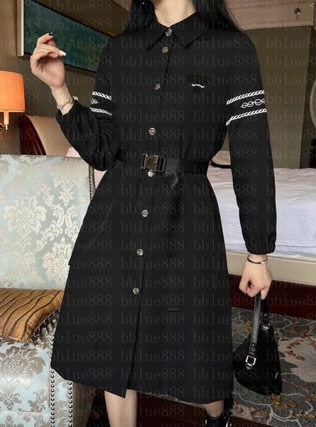 

24 women's autumn/winter new shirt dress chest sleeve letter print decoration/paired with belt sml831, Black