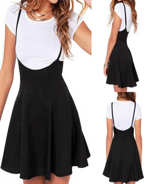 

newly summer fashion casual women dress waist suspender black skater high waist mini pleated dress size s2xl9464821