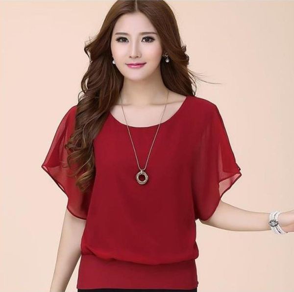 

womens fashion women summer chiffon blouse plus size ruffle batwing short sleeve casual shirt black white red blue5543029