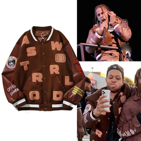 

autumn designer clothing casual stand collar button coat long sleeve loose letter embroidery baseball jacket man hip hop, Black;brown