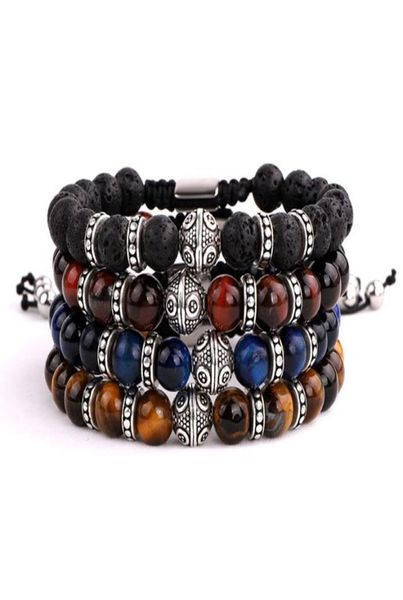 

drop men jewelry natural stone beads a grade tiger eye thai silver charms macrame bracelet beaded strands7335941, Black