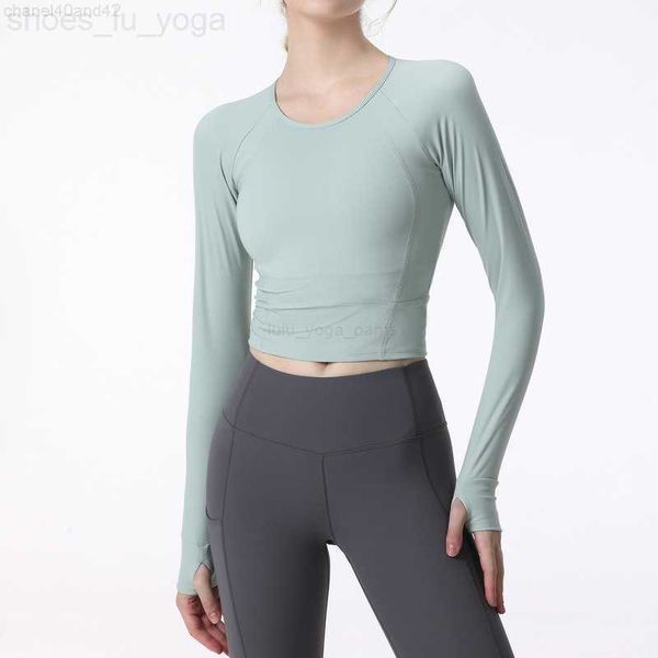 

lu yoga women yoga long sleeve sports crop outfit moisture wicking high elastic fitness workout fashion tees ck710 sportswear