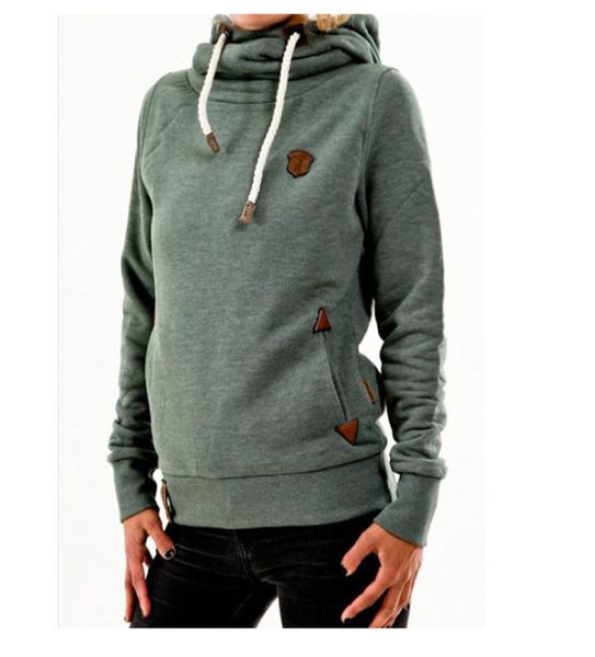 

customized autumn and winter european and aman new badge long-sleeved hooded sweater ladies plus velvet thickening4628622, Black