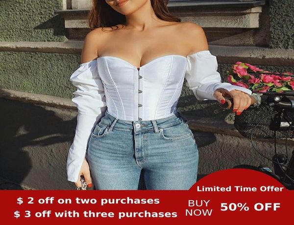 

evenworse off shoulder bubble sleeve backless women039s shirt leisure corset retro style women party night 2020 pluz s9050346, White