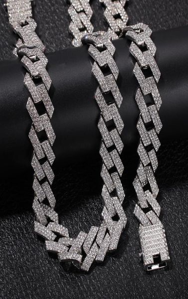

iced out miami cuban link chain mens rose gold chains thick necklace bracelet fashion hip hop jewelry5611677, Silver