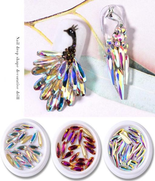 

30pcsbox 3d white ab nail rhinestones waterdrop beauty diamond crystal glitter nail stones diy design art decorations new9394960, Silver;gold