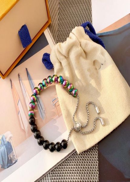 

urope america fashion style lady women metal quenched colorful steel ball v letter engraved flower pulltype beads chain bracelet 9070563, Black