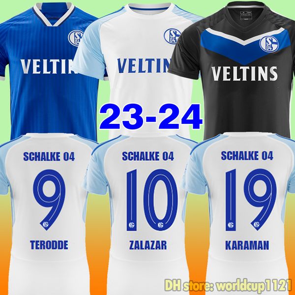 

23 24 schalke 04 home away third soccer jerseys ouwejan palsson lode latza terodde zalazar bulter lee flick pieringer drexler thiaw muller 2, Black;yellow