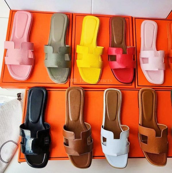 

designer slippers sandal h letter drag slides flip flops beach luxury leather ladies summer flat sandals fashion women men slipper, Black