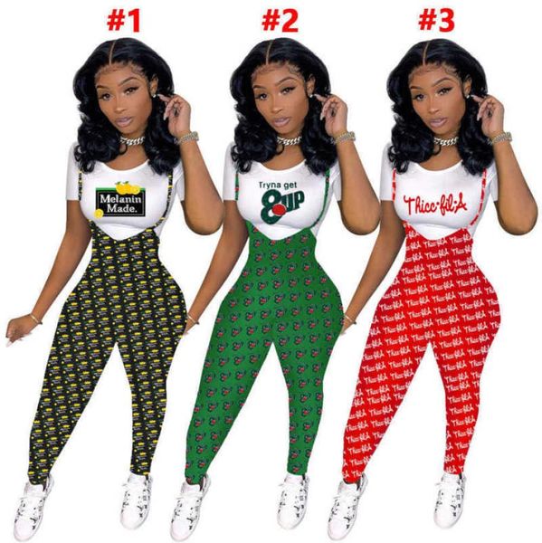 

women two piece pants designer tracksuits slim letters pattern printed short sleeve tshirt suspender jumpsuit ladies outfits1517636, White