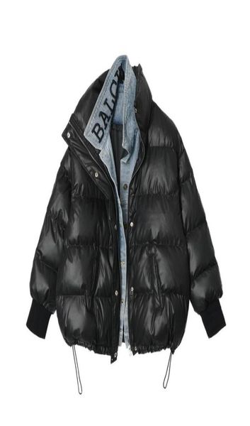 

women039s trench coats korean style bread padded short coat jacket women autumn and winter 2022 fake twopiece denim stitching4303183, Tan;black