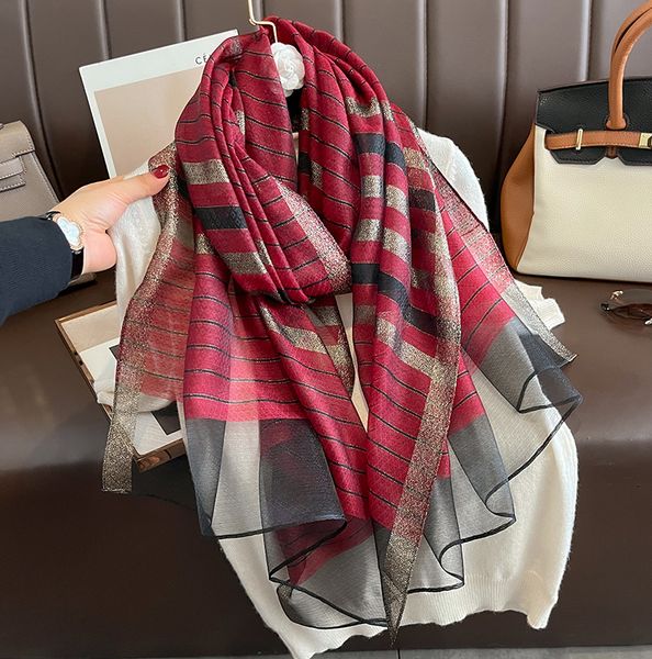

new style striped fashion silk temperament silk scarves for women decorative scarf neck cold shawl scarf outside, Blue;gray