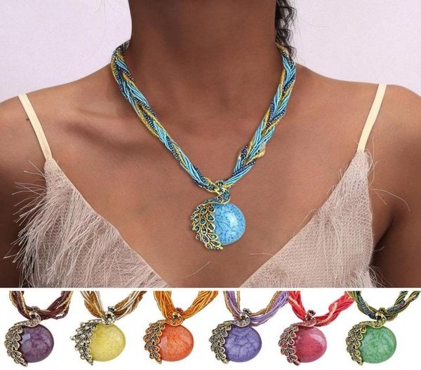 

pendant necklaces womens rhinestone peacock setting multilayer necklace bohemian vintage style gift chunky accessories 216299824497, Silver