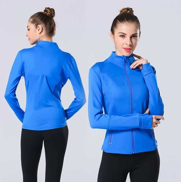 

2023 autumn winter new zipper jacket women quick drying yoga suit sleeve thumbhole training running fitness coat all-match, Black