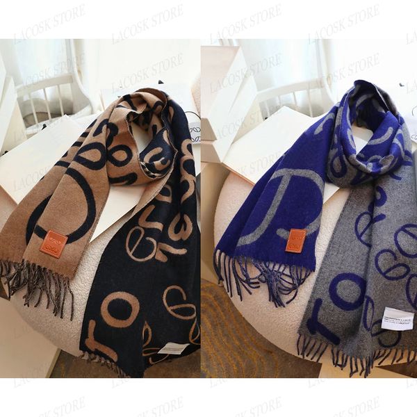 

Unisex Winter Scarfs Designer Men Womens Long Shawls Thick Pashmina 100% Cashmere Oversize Luxury Letter Two Sides Colors Scarves 30*180cm