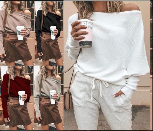 

womens designer t shirts femme 2020 autumn off the shoulder long sleeve for women tshirt casual one shoulder rib ladies2990897, White