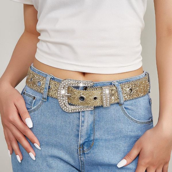

men women rhinestone belts handmade y2k design leather strap sparkle diamond bing belts fashion belt for party jeans, Black;brown