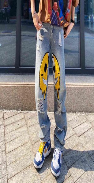 

2022 ropa embroidery hole ripped baggy men hip hop jeans pants y2k clothes straight goth denim trousers pantnes hombre t2208034939565, Blue