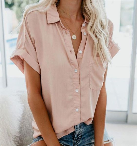 

2021 women039s shirt summer women039s blouses shirt feminine blouse summer short sleeve female blouse turndown collar butto9071969, White