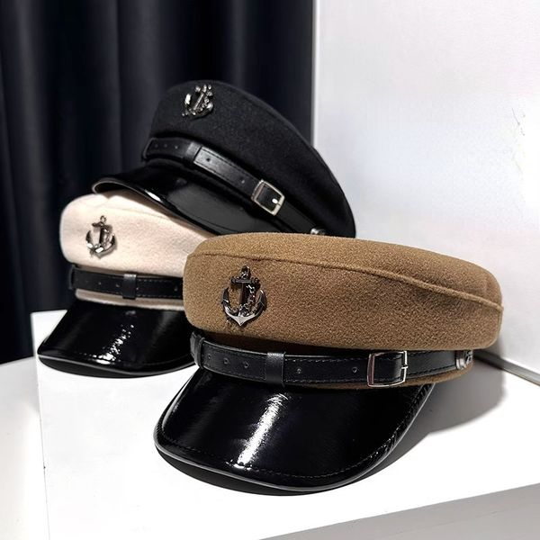 

ball caps 2023 woolen leather belt navy hat fashion age reduction eave warm duck cap sboy woman 230831, Blue;gray