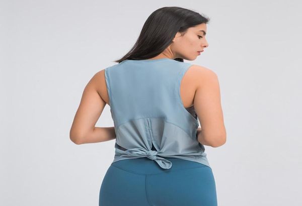 

yoga vest tshirt women039s tanks camis fitness running fashion bandage quick dry breathable back split loose sleeveless b1453166, White