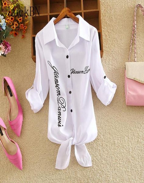 

women shirts white blouses autumn letter printed sleeve turn down collar casual print cardigan blouse cotton women039s 3592087