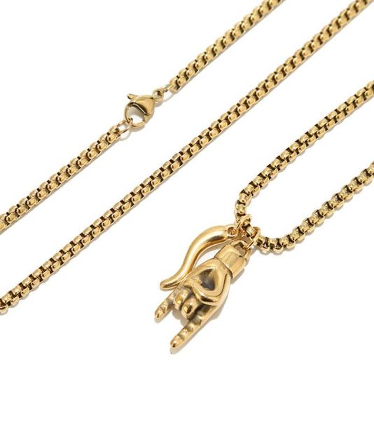 

pendant necklaces portafortuna italian lucky hand horn anti evil good luck double protection amulet charms box chain necklace stai6218838, Silver