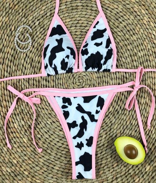

two piece cow print swimsuitbikini with cowhide pattern0124123470, White;black