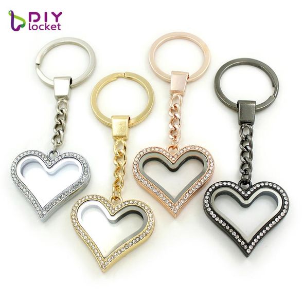 

crystal heart alloy floating locket keychain magnetic 30mm glass locket keyring jewelry accept customization lsfk067021411, Slivery;golden