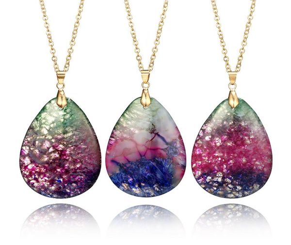 

new arrival ethnic quartz crystal stone necklaces oval colorful natural stone pendant charm long link chain for women fashion jewe1918252, Silver