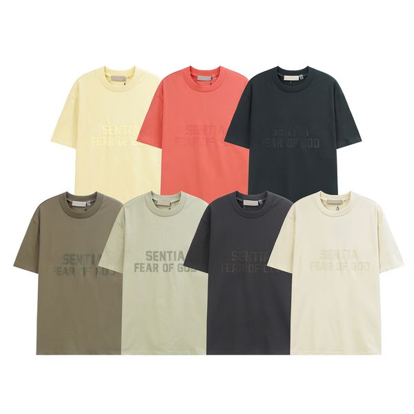 

2023 european and american designer men's t-shirt fog double thread ess new american high street flocking logo loose men's and wom, White;black